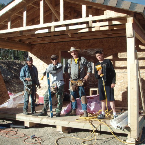 Construction crew from Kwadacha building the coreshack in 2007